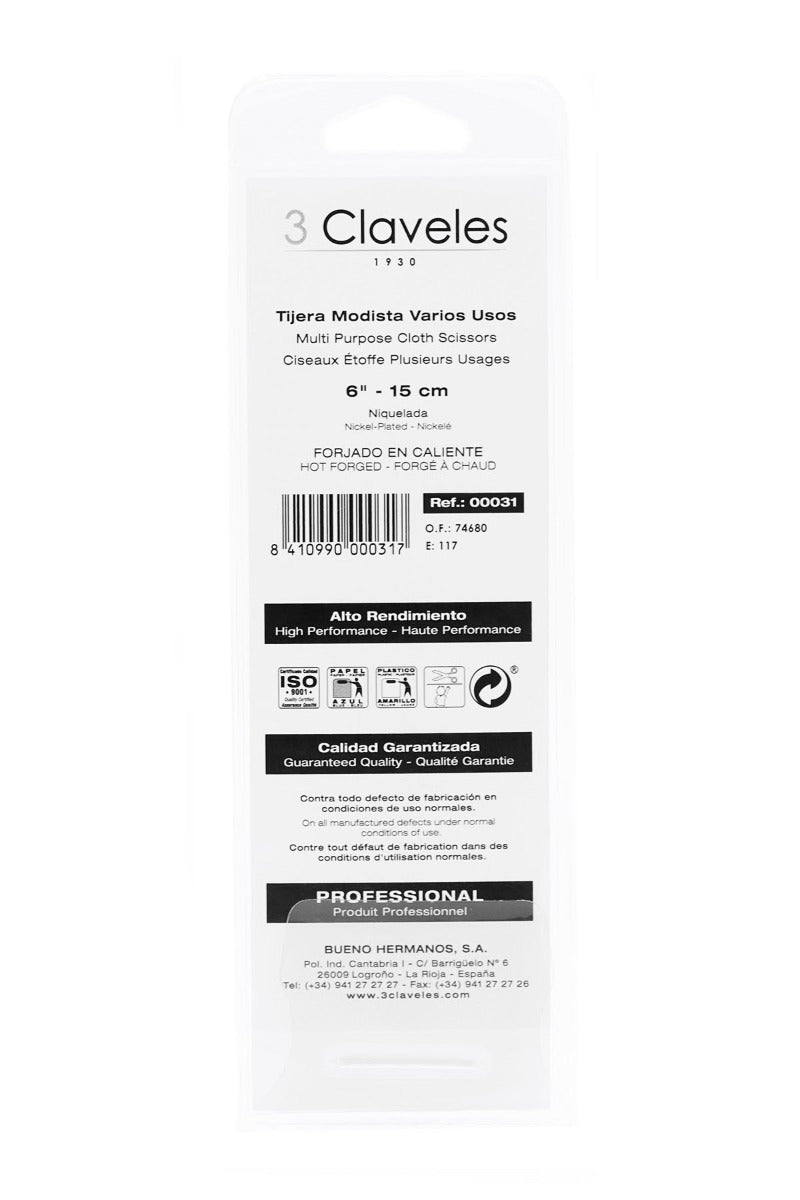 Tijera Modista 15cm 3 claveles - Ribes y Casals
