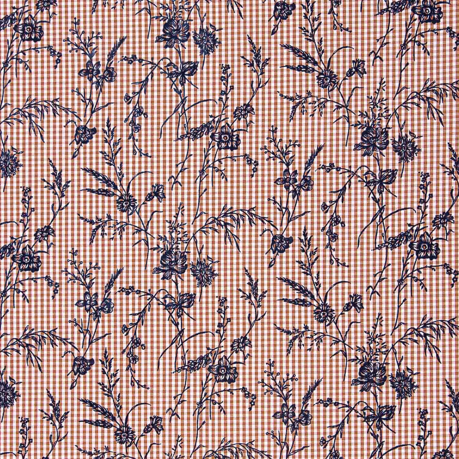 Coton Vichy Teja floqué floral marine - Ribes y Casals
