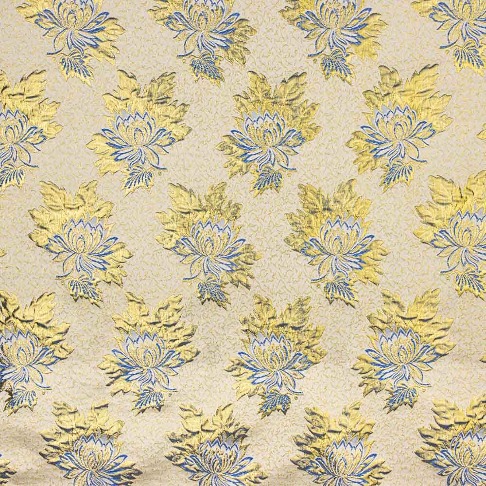 Brocart Lurex Fleur Bleu Doré - Ribes y Casals