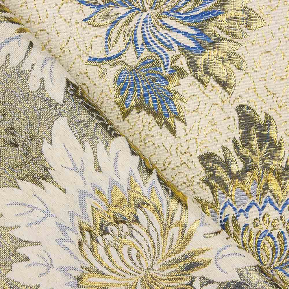 Brocart Lurex Fleur Bleu Doré - Ribes y Casals