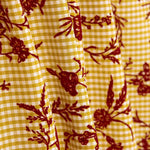 Chutes de coton vichy ocre à motif imprimé floral flocé grenat - Différentes dimensions x largeur de 150 cm - Ribes y Casals