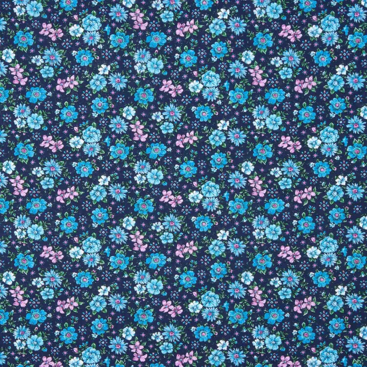 Coton semi-lin floral bleu et rose - Ribes y Casals