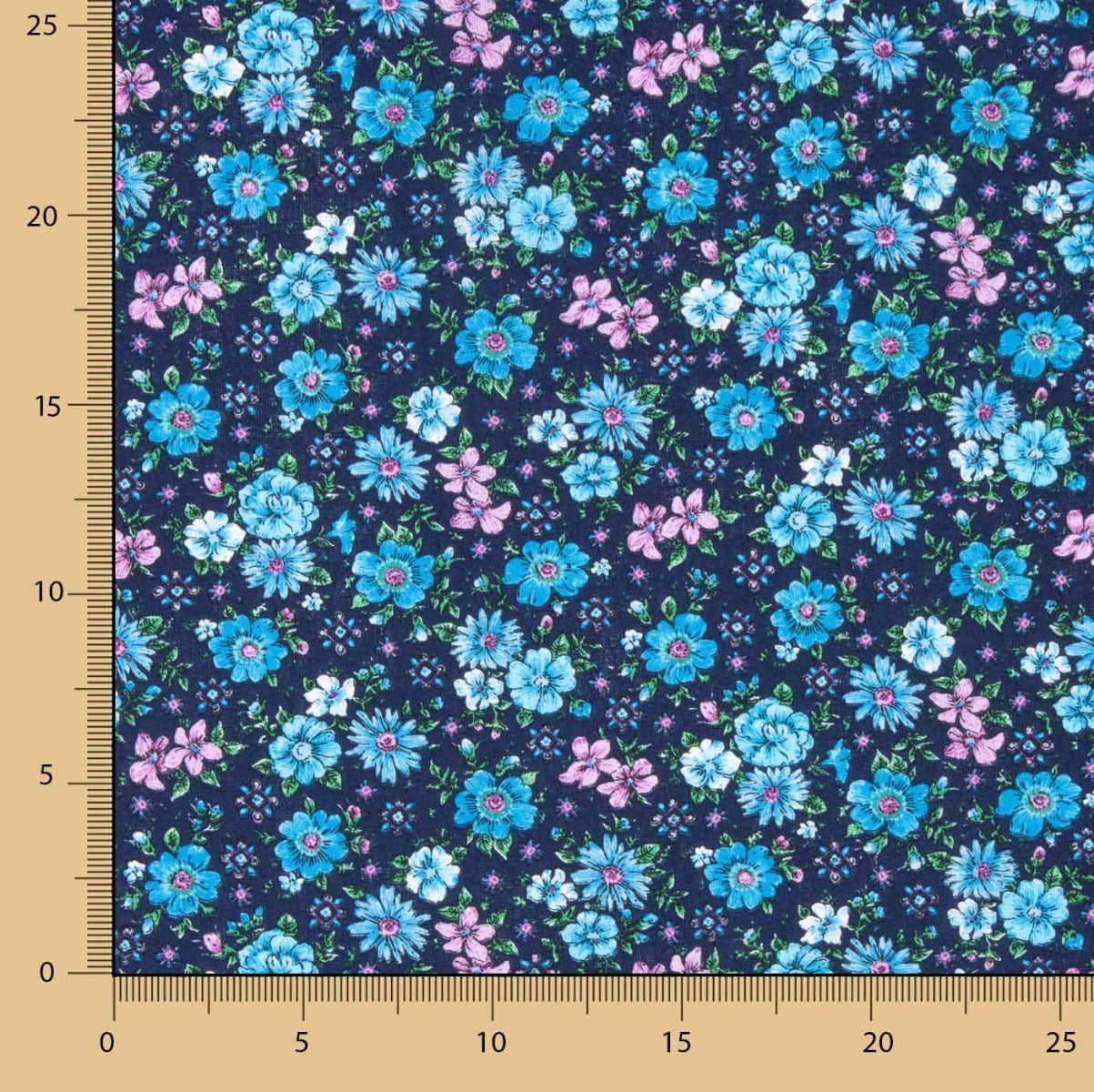 Coton semi-lin floral bleu et rose - Ribes y Casals