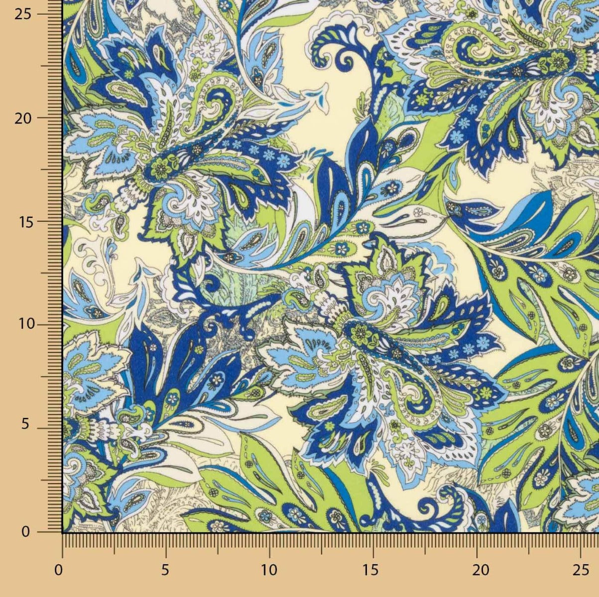 Crêpe léger vert et bleu à motif cachemire - Ribes y Casals