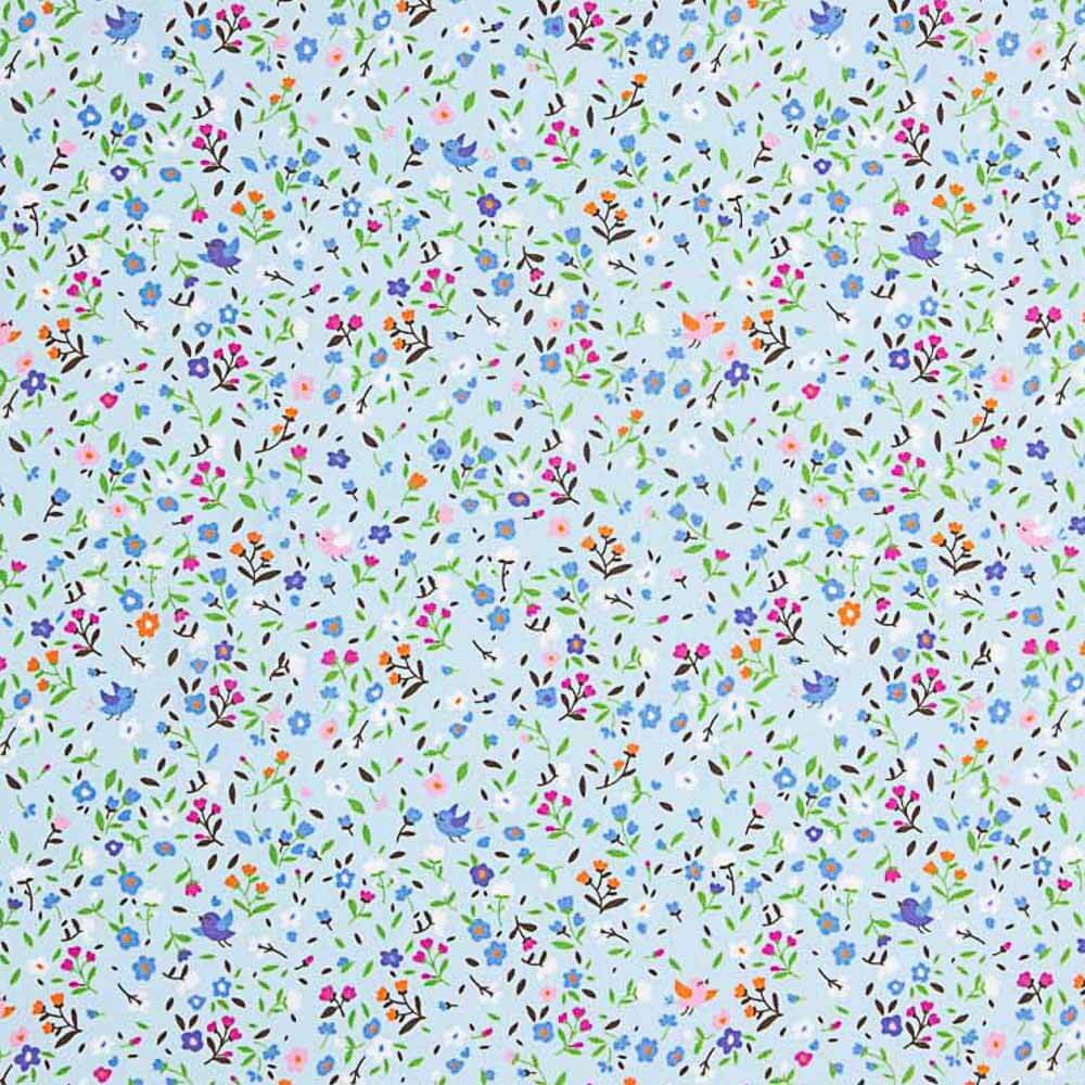 Popelín Algodón Flores Cindy Turquesa - Ribes y Casals