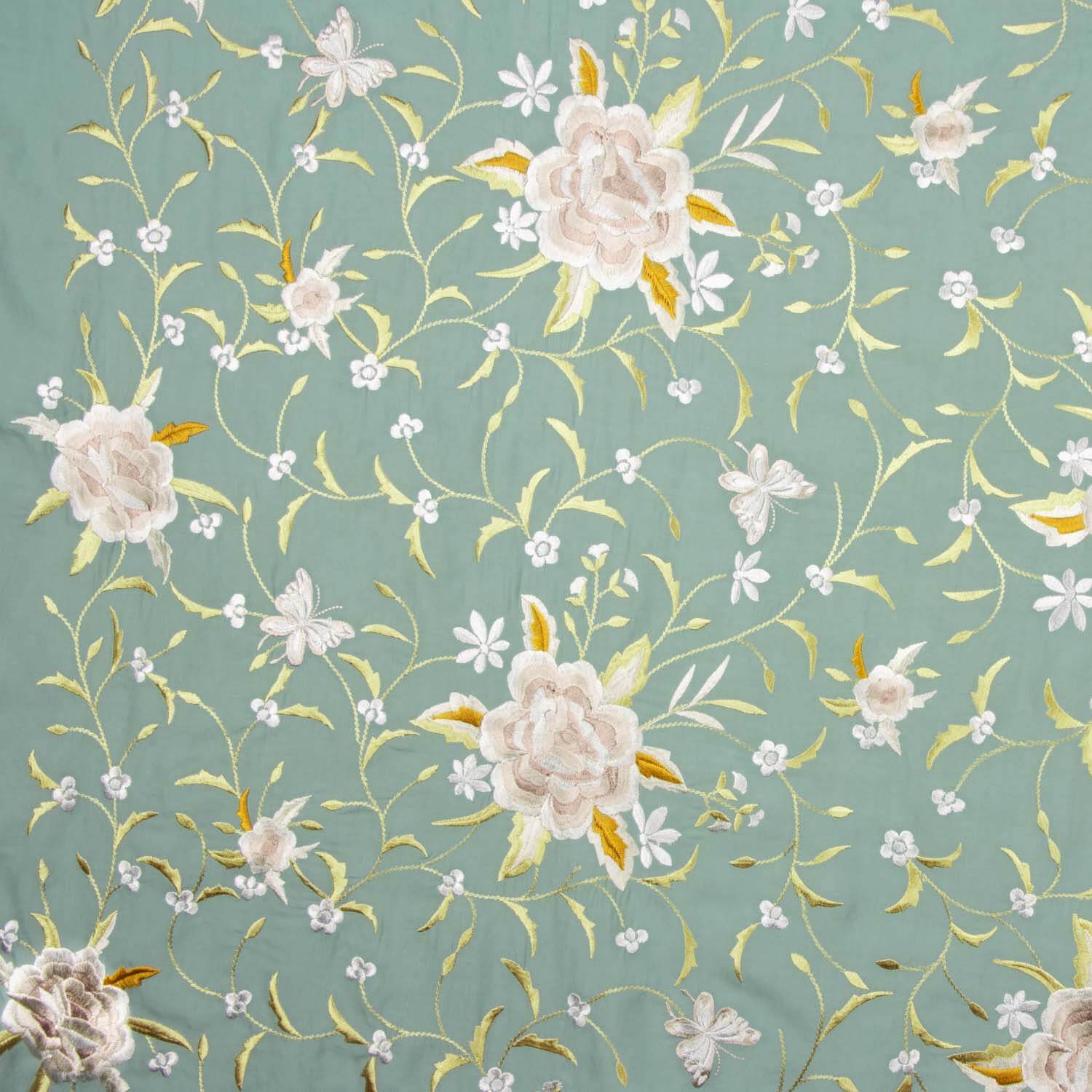 Châle brodé en Tencel vert minéral - Ribes y Casals