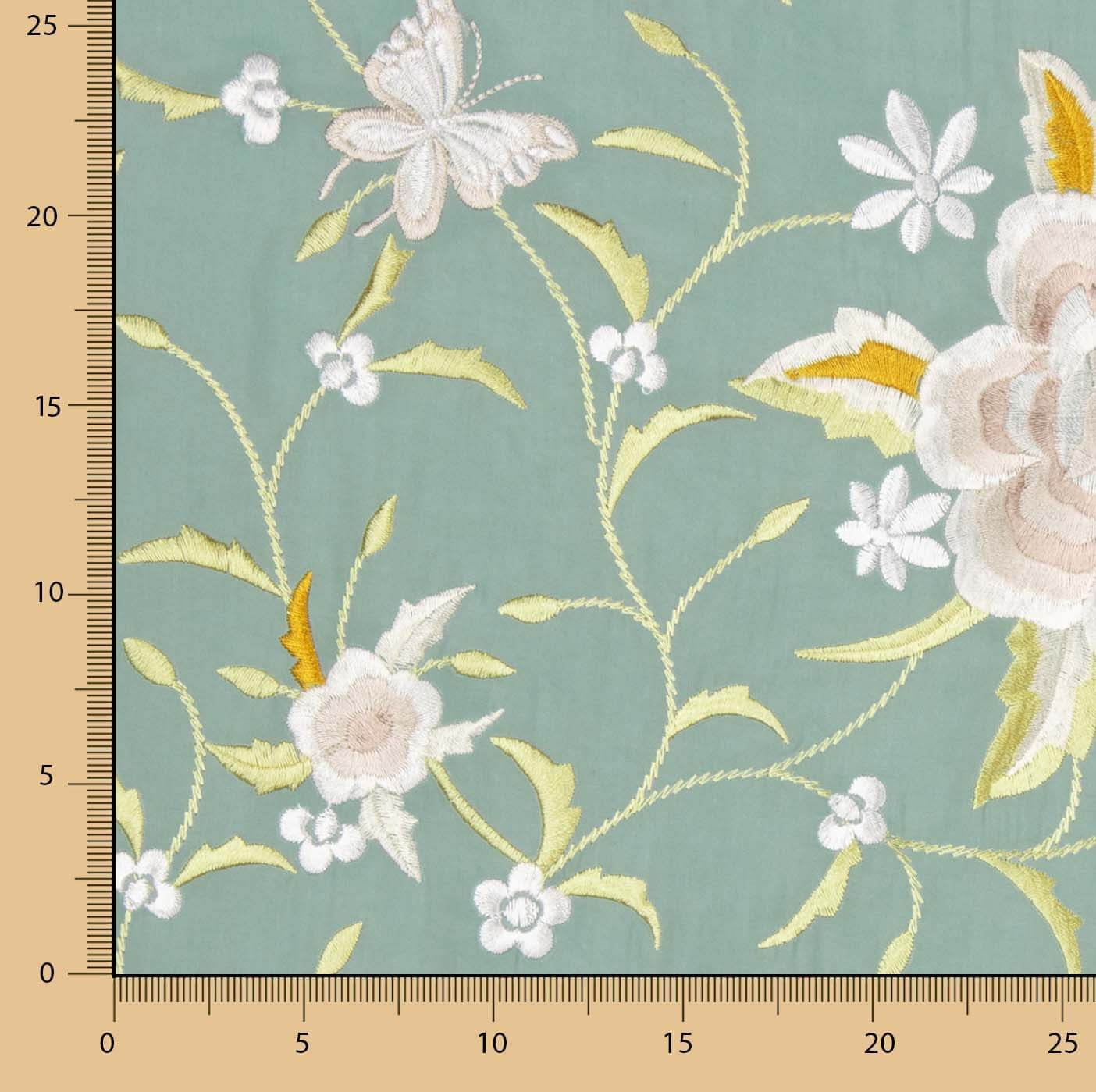 Châle brodé en Tencel vert minéral - Ribes y Casals