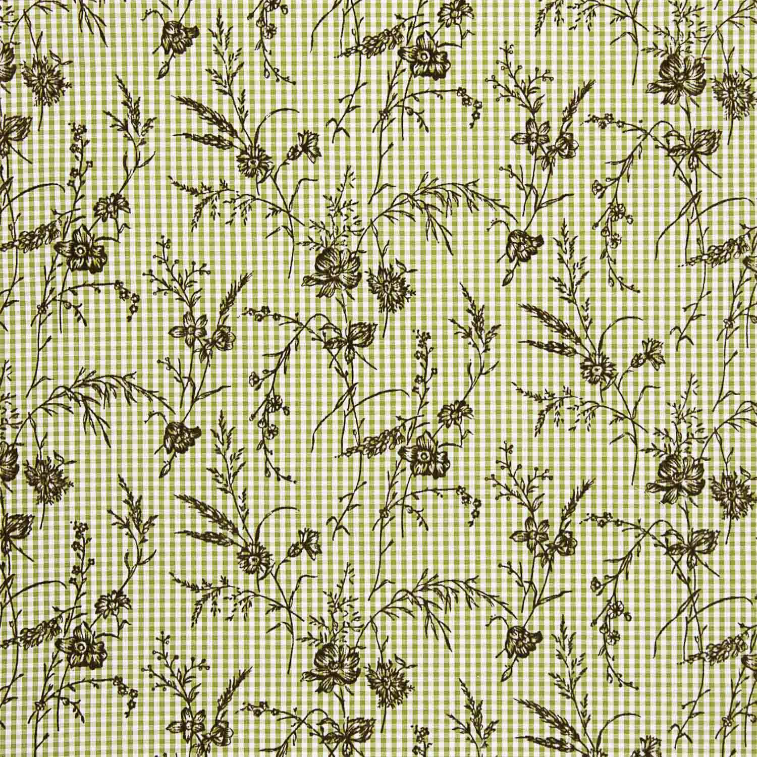 Vichy Coton Olive Floconneux Floral Kaki - Ribes y Casals