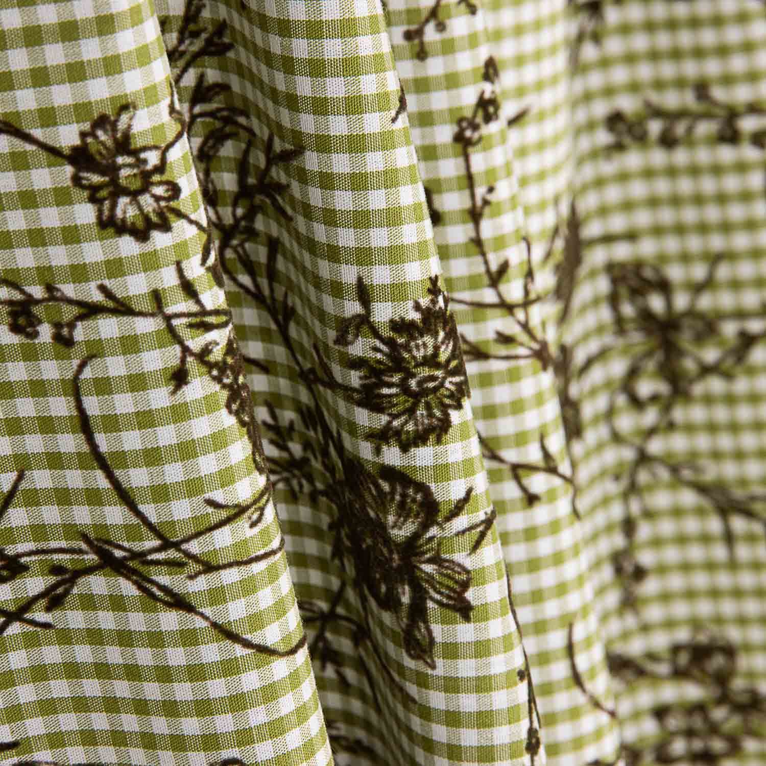 Vichy Coton Olive Floconneux Floral Kaki - Ribes y Casals