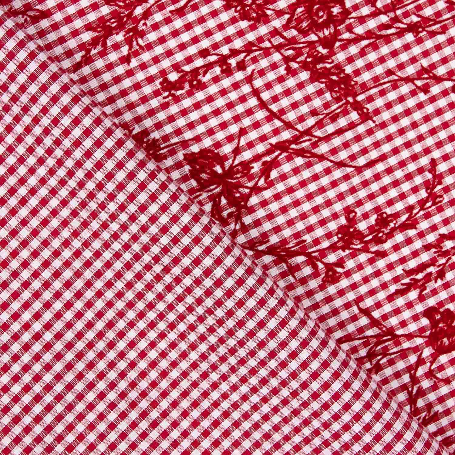 Coton Vichy rouge floqué floral rouge - Ribes y Casals