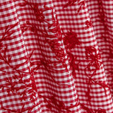 Coton Vichy rouge floqué floral rouge - Ribes y Casals
