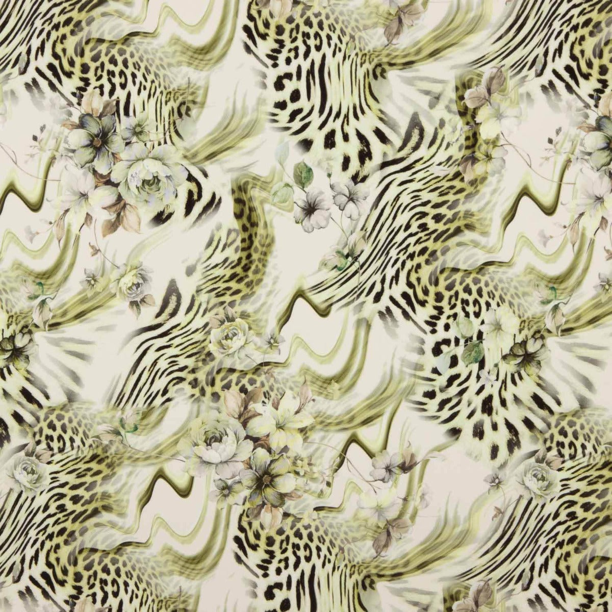 Crêpe léger à imprimé animalier floral vert - Ribes y Casals