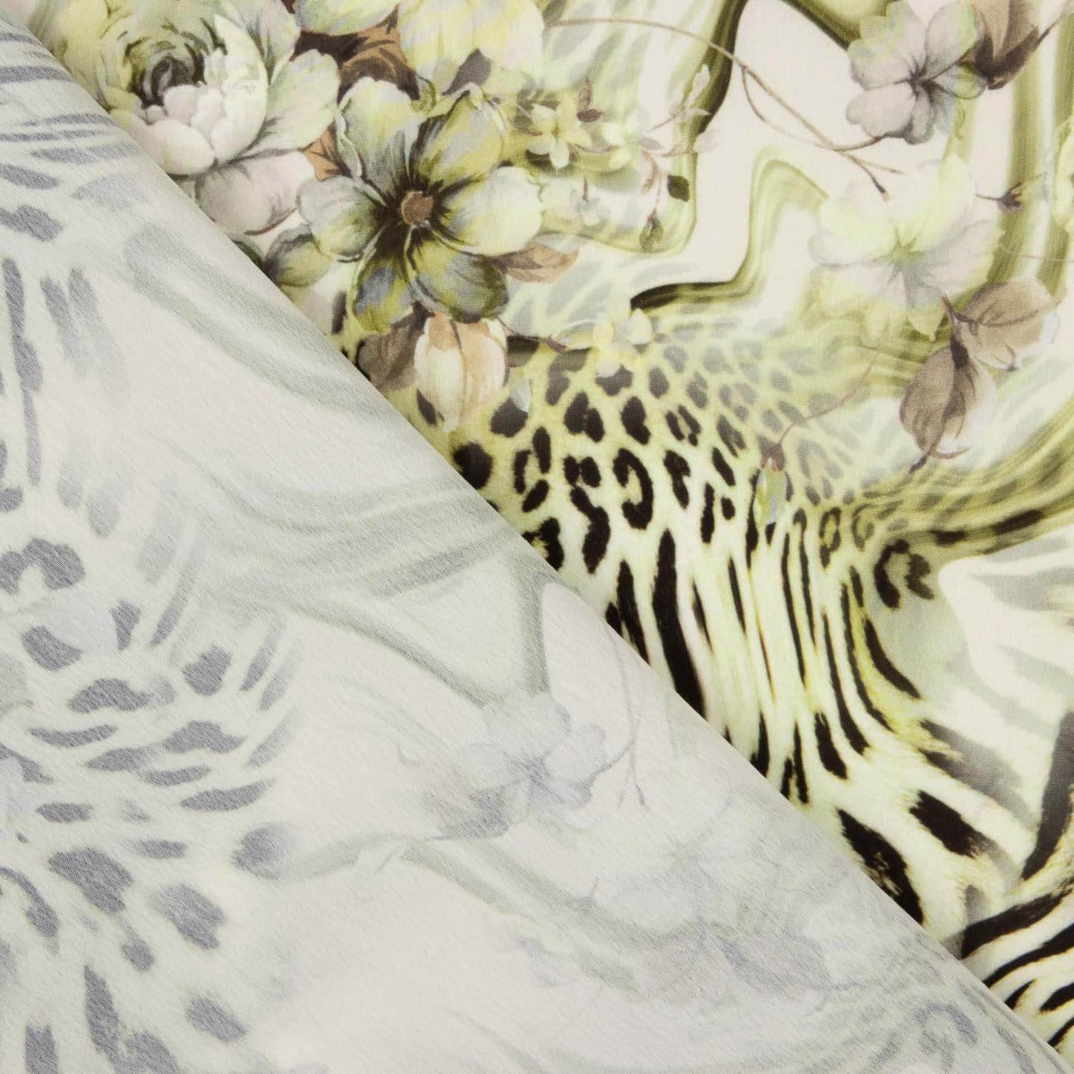 Crêpe léger à imprimé animalier floral vert - Ribes y Casals