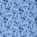 Coton Vichy Bleu Flocage Floral Marine - Ribes y Casals