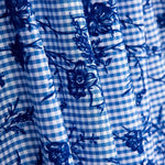 Coton Vichy Bleu Flocage Floral Marine - Ribes y Casals