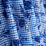 Coton Vichy Bleu Flocage Floral Marine - Ribes y Casals