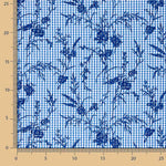 Coton Vichy Bleu Flocage Floral Marine - Ribes y Casals