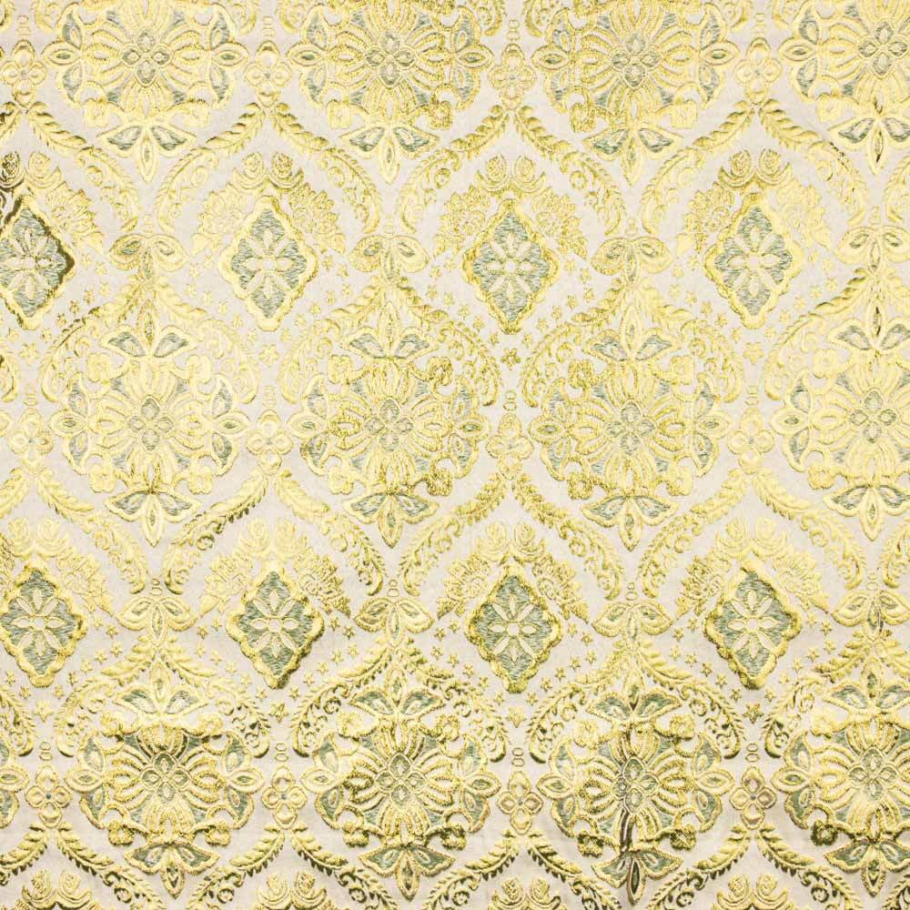 Brocart Lurex Fleur Brut Vert Doré - Ribes y Casals