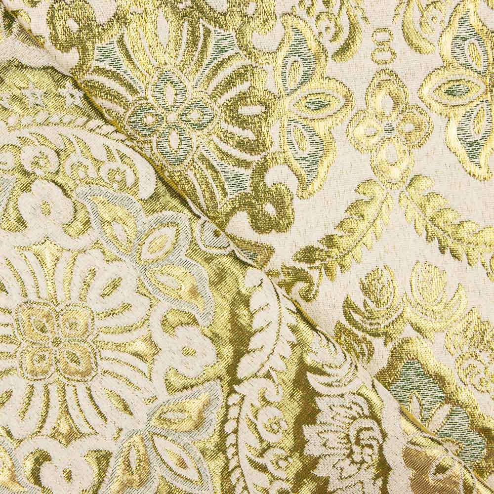Brocart Lurex Fleur Brut Vert Doré - Ribes y Casals