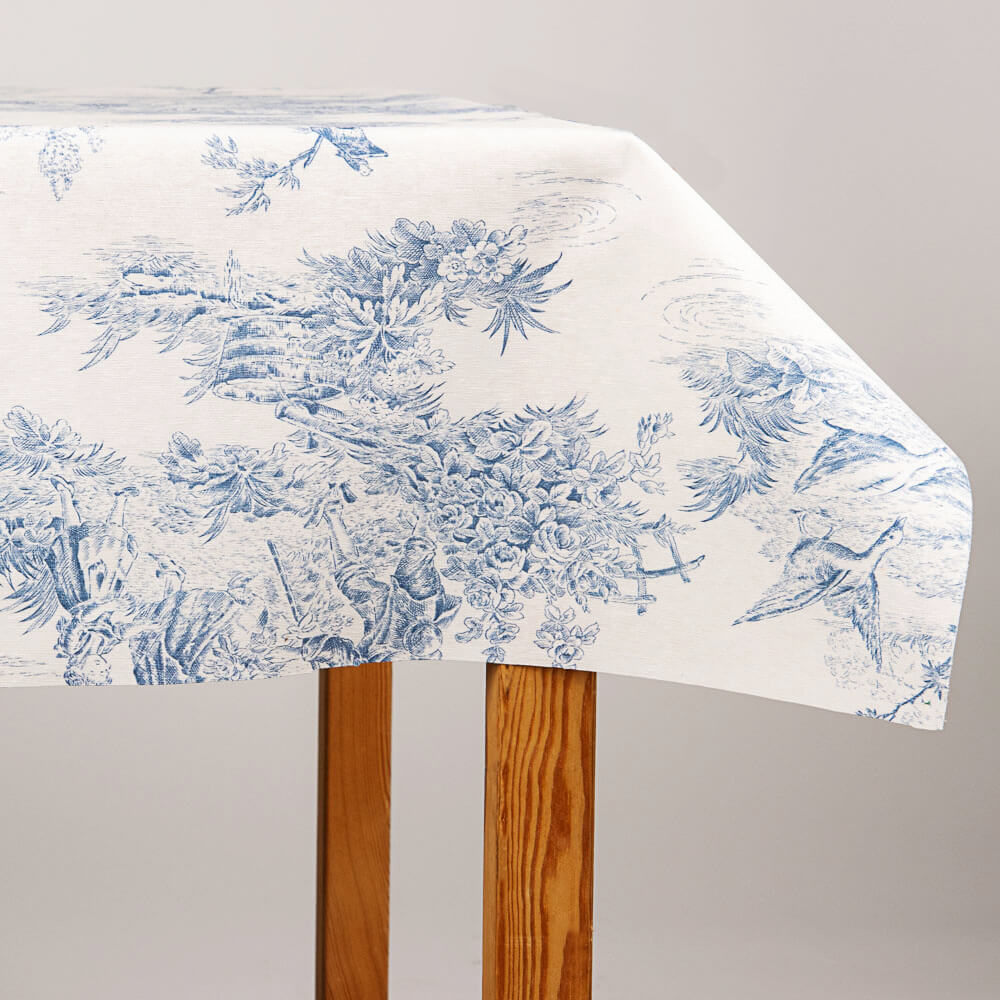 Nappe Résine Anti-tache Enduite Toile de Jouy Bleu - Ribes y Casals