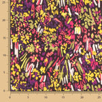 Crêpe léger abstrait fuchsia et moutarde à motifs floraux - Ribes y Casals