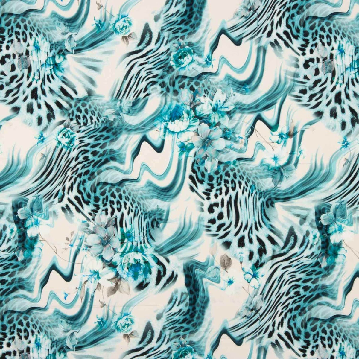 Crêpe léger bleu à imprimé animalier floral - Ribes y Casals