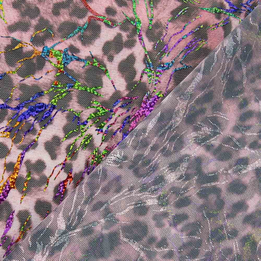 Maille élastique léopard laminée rose - Ribes y Casals