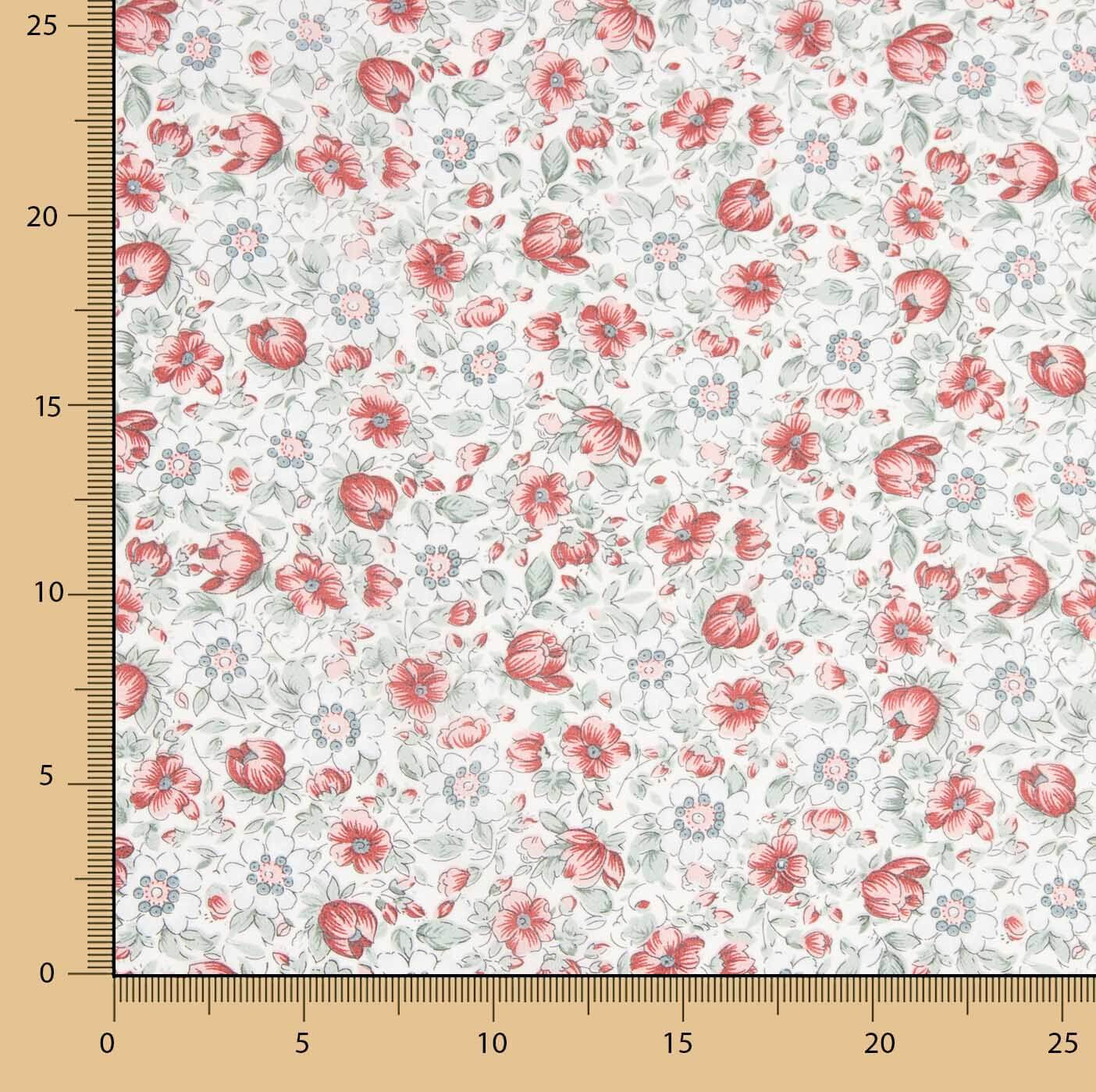 Popeline de coton floral corail Sketch - Ribes y Casals