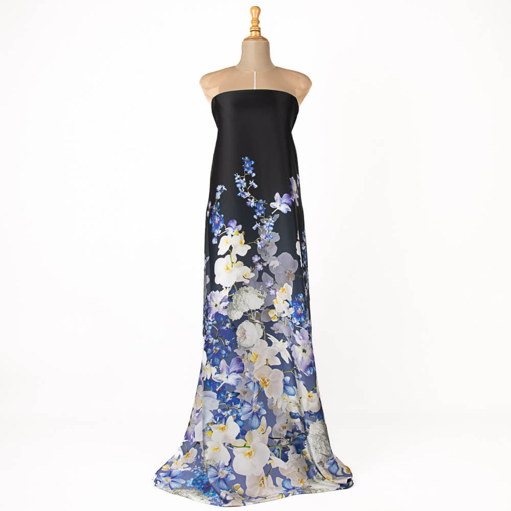 Satin imprimé Fleur romantique bleu - Ribes y Casals