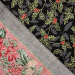 Popeline Coton Fleurs Noël Noir - Ribes y Casals