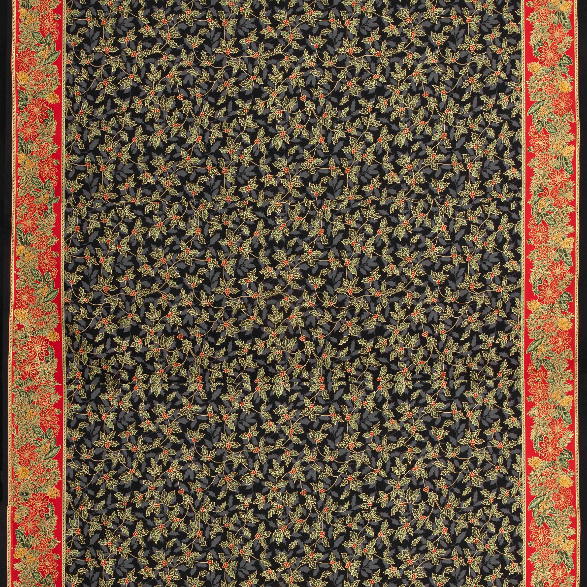 Popeline Coton Fleurs Noël Noir - Ribes y Casals