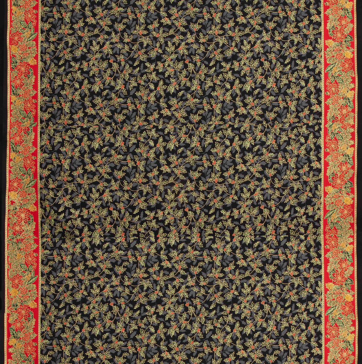 Popeline Coton Fleurs Noël Noir - Ribes y Casals