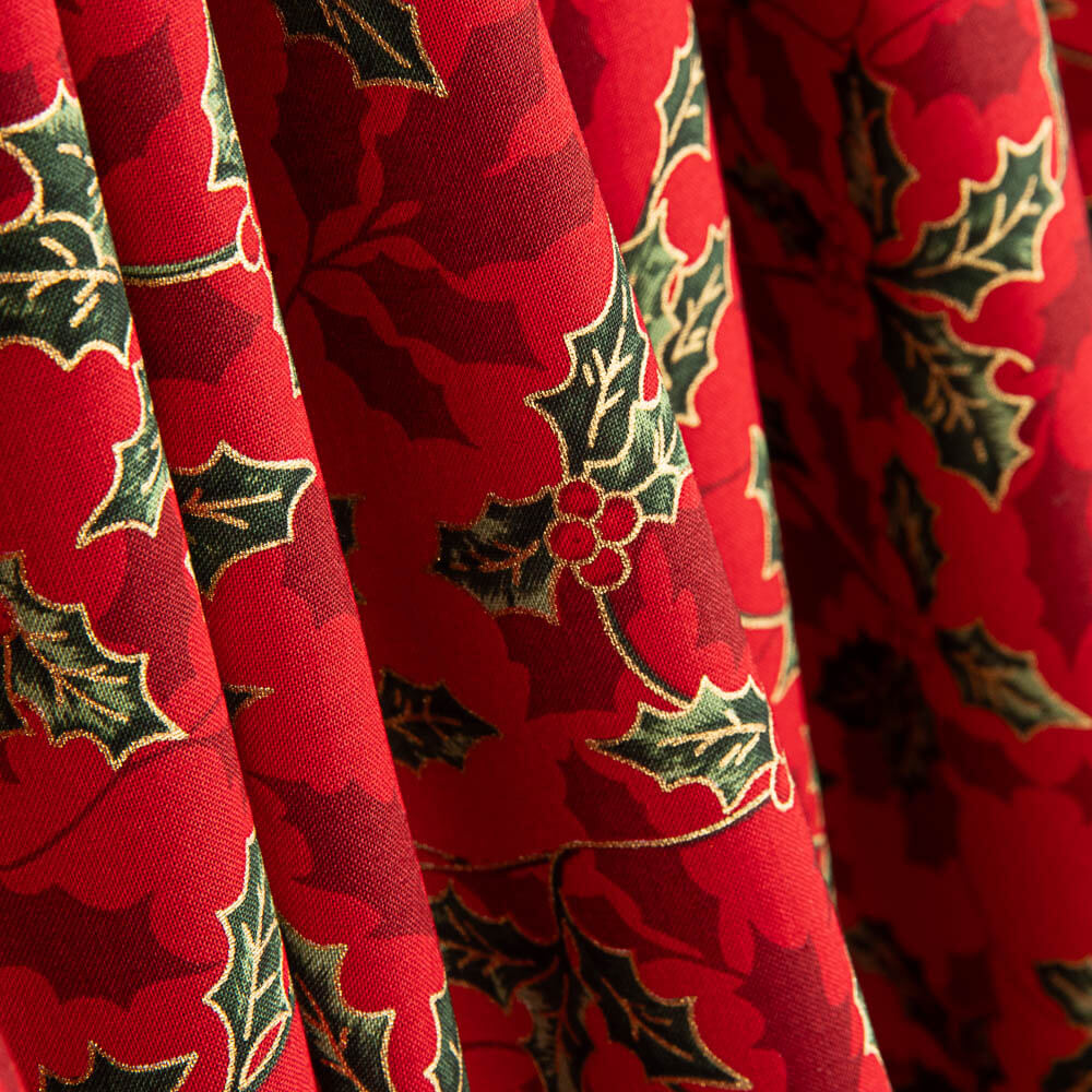 Popeline de Coton Fleurs Noël Rouge - Ribes y Casals