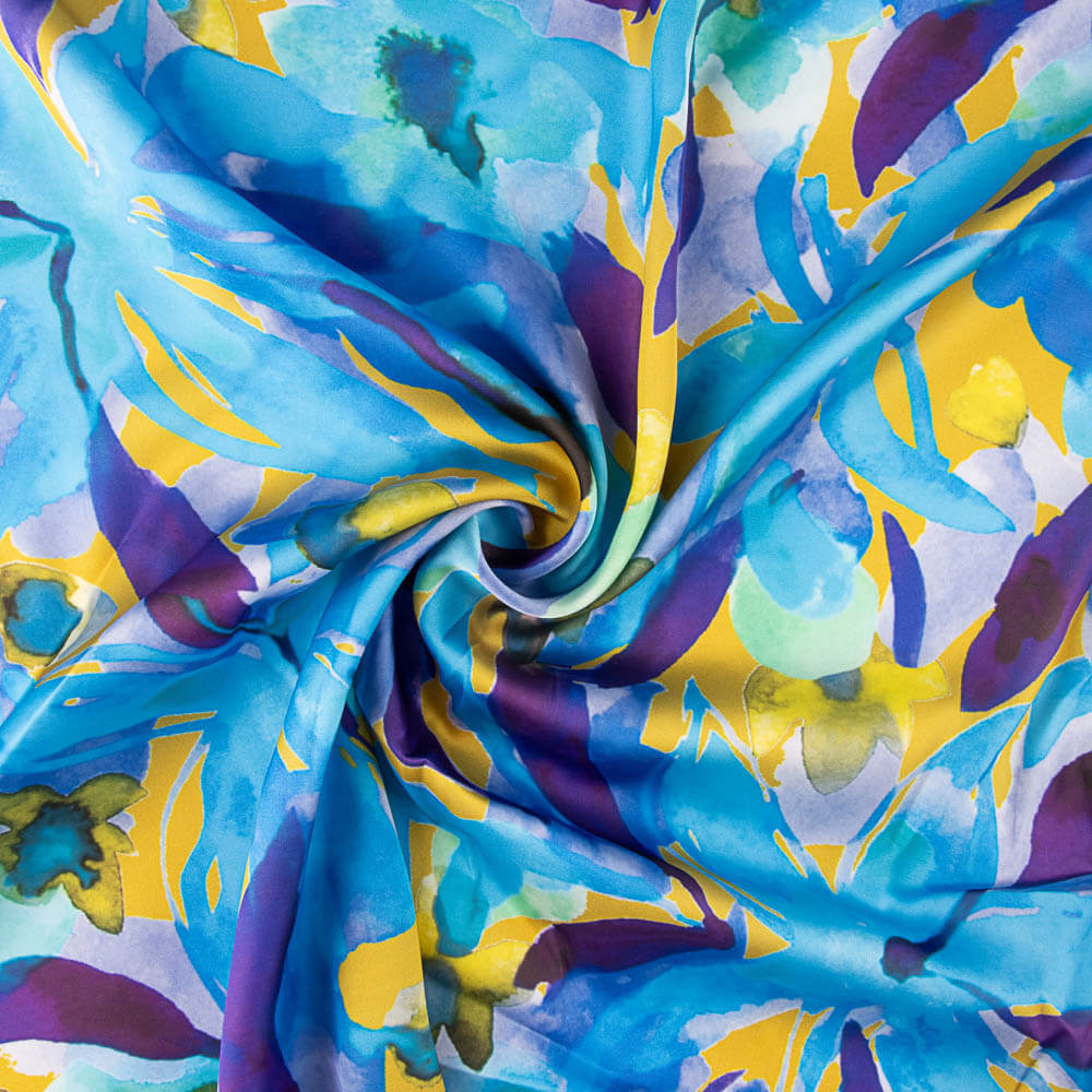 Satin imprimé aquarelle Bleu - Ribes y Casals