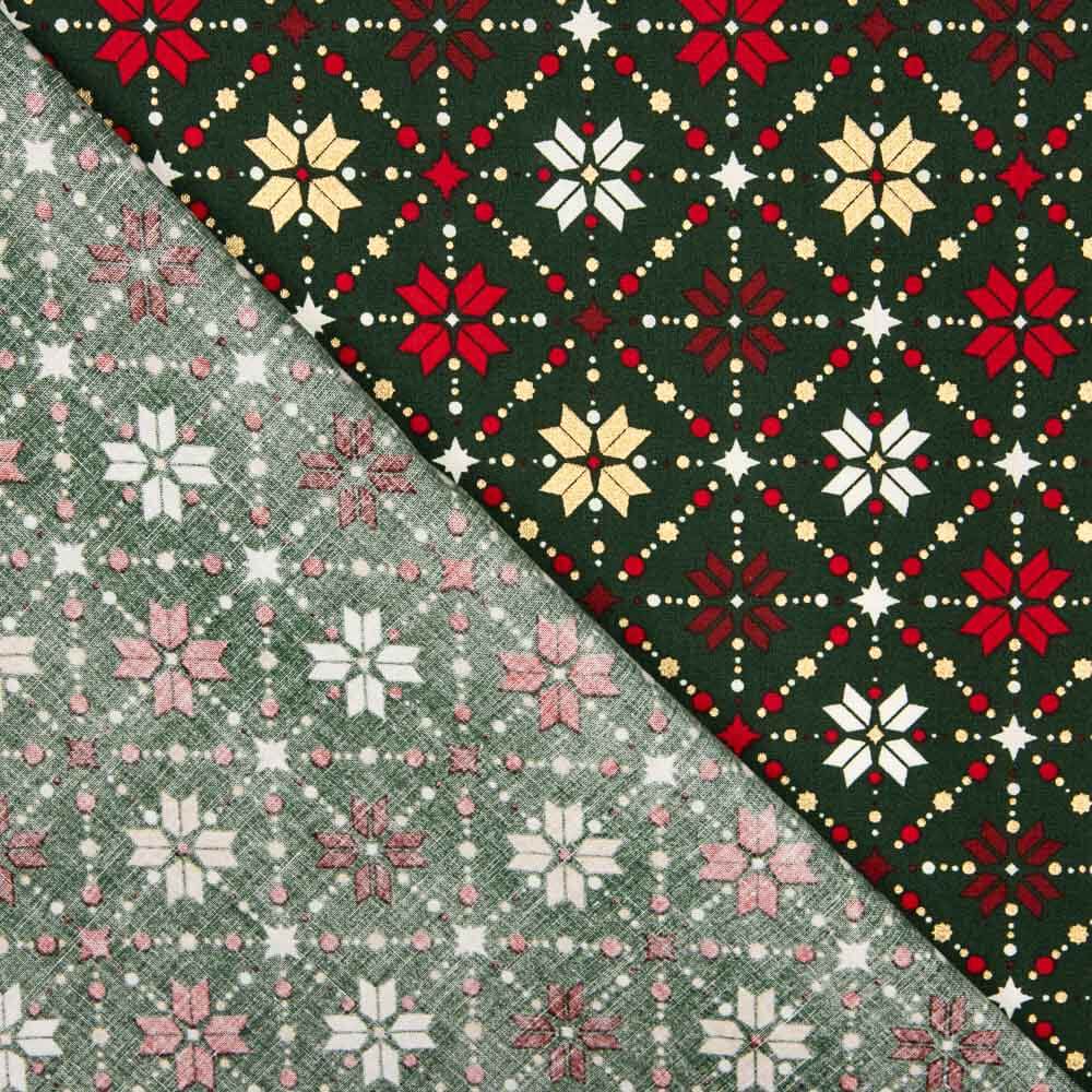 Popeline De Coton Noel Star Geo Vert - Ribes y Casals