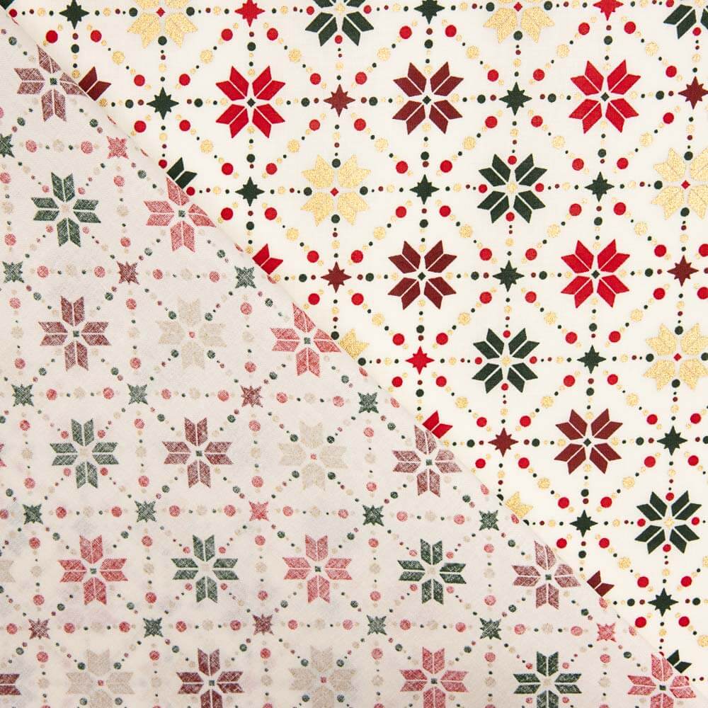 Popeline de coton Noel Star Geo Ecru - Ribes y Casals