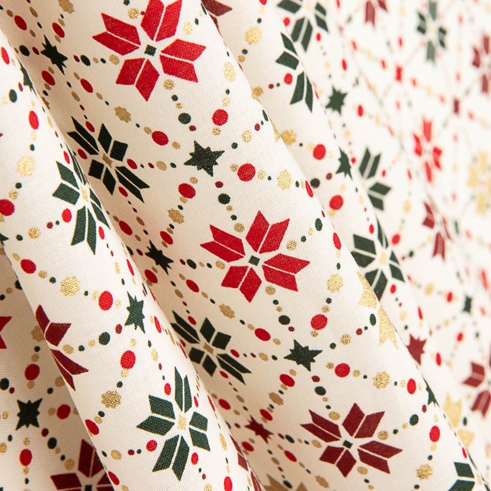 Popeline de coton Noel Star Geo Ecru - Ribes y Casals