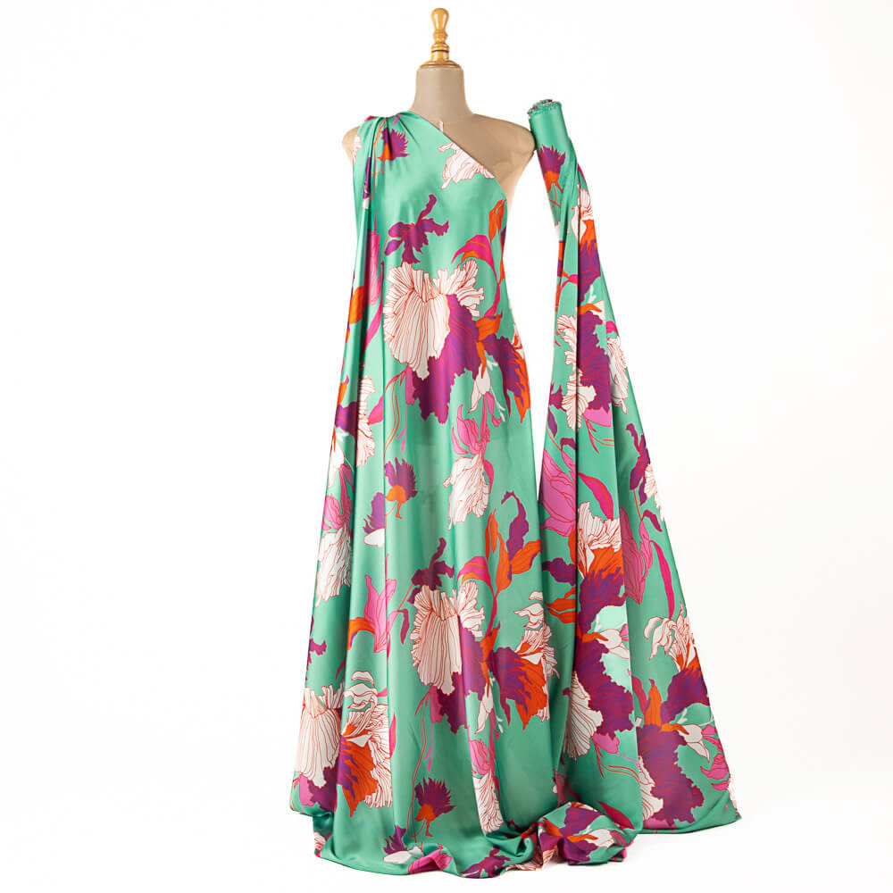 Satin Imprimé Floral Déco Vert - Ribes y Casals