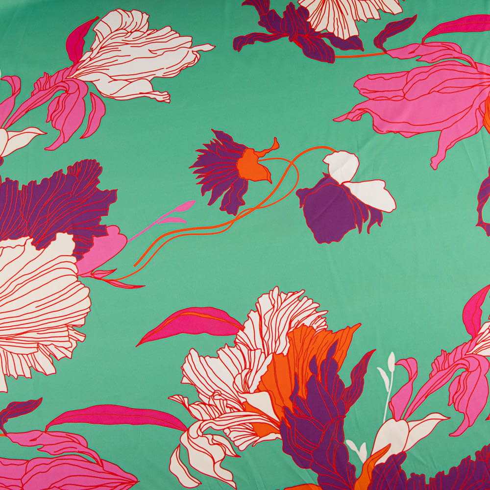 Satin Imprimé Floral Déco Vert - Ribes y Casals