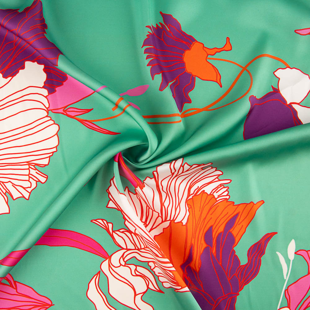 Satin Imprimé Floral Déco Vert - Ribes y Casals