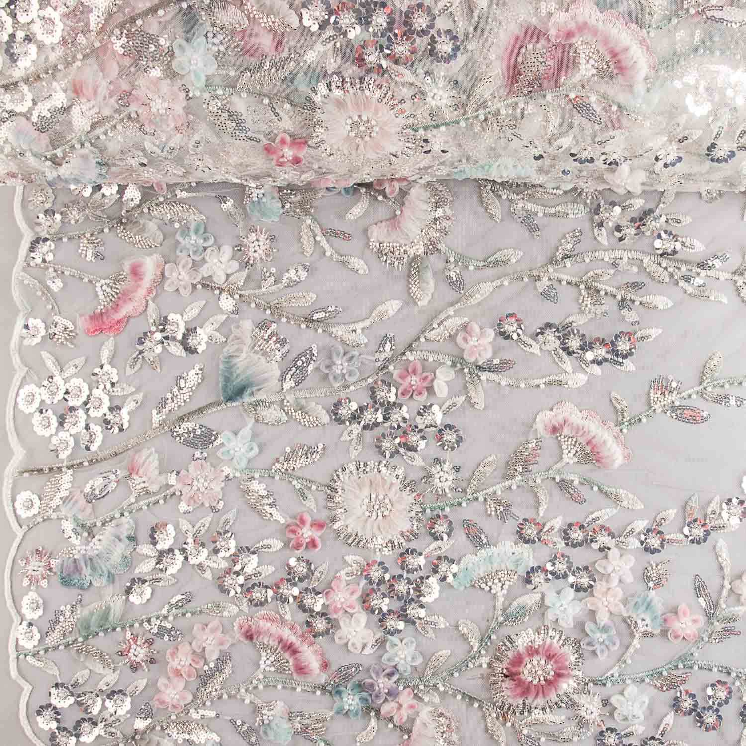 Strass Tulle Blanc Fleurs Dégradé Tons Doux - Ribes y Casals