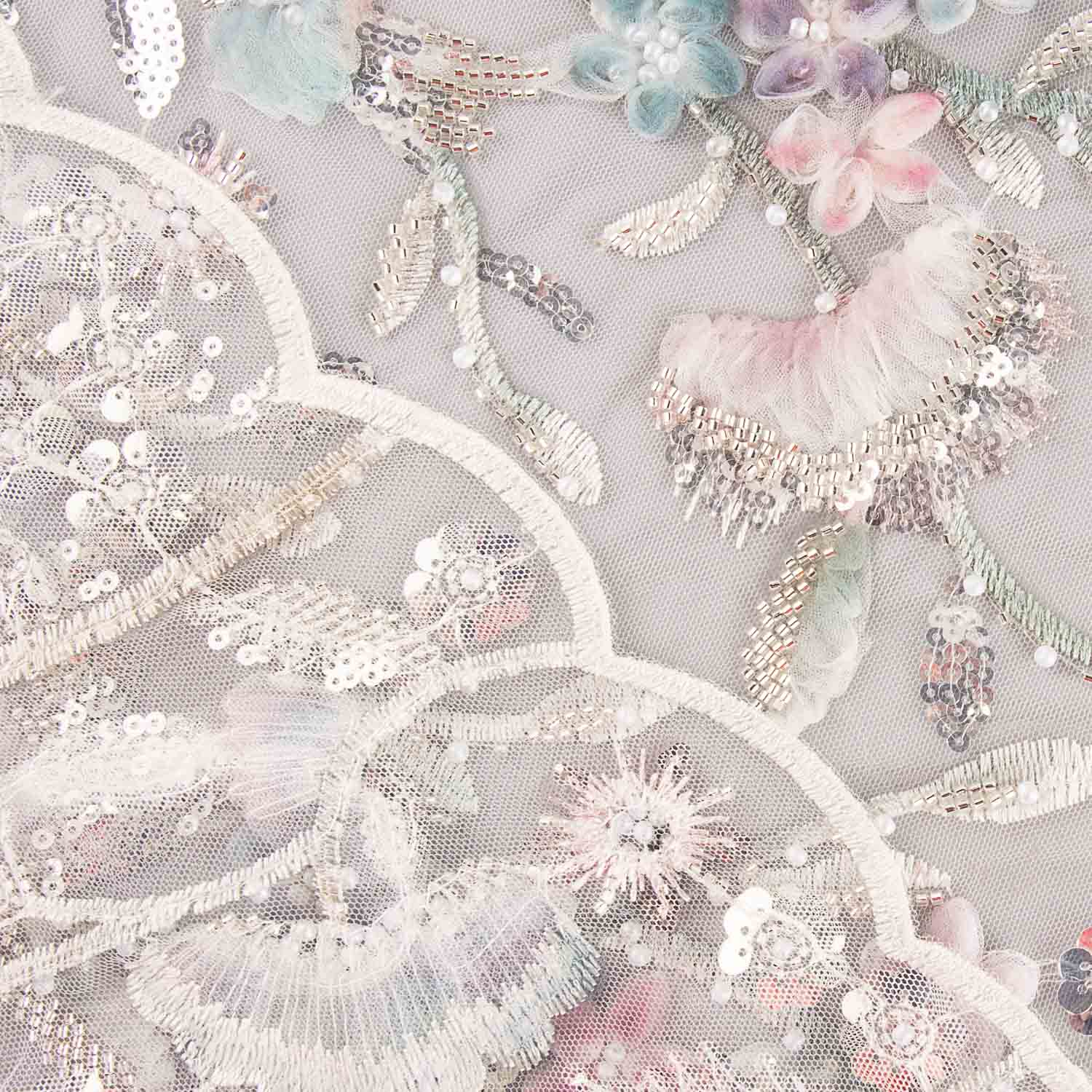 Strass Tulle Blanc Fleurs Dégradé Tons Doux - Ribes y Casals