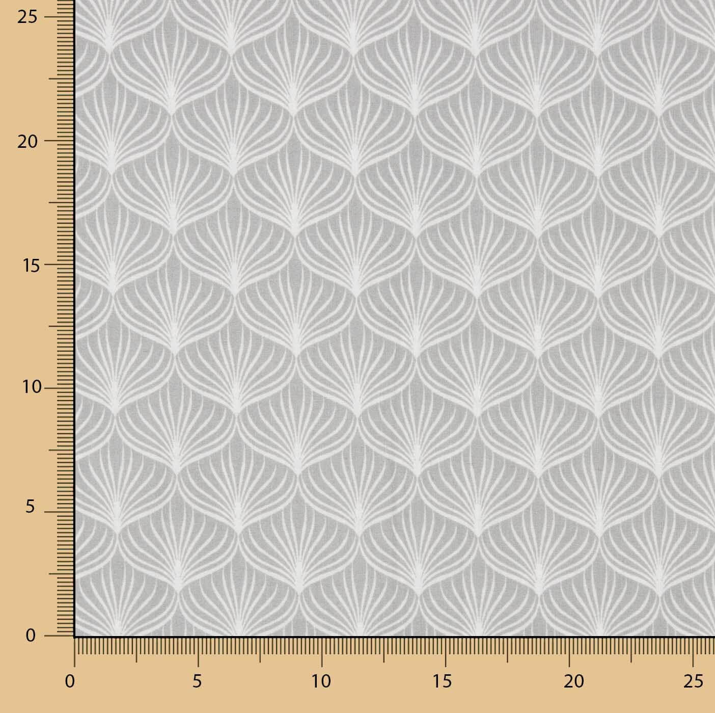 Percal de coton imprimé feuilles grises sur fond blanc - Ribes y Casals