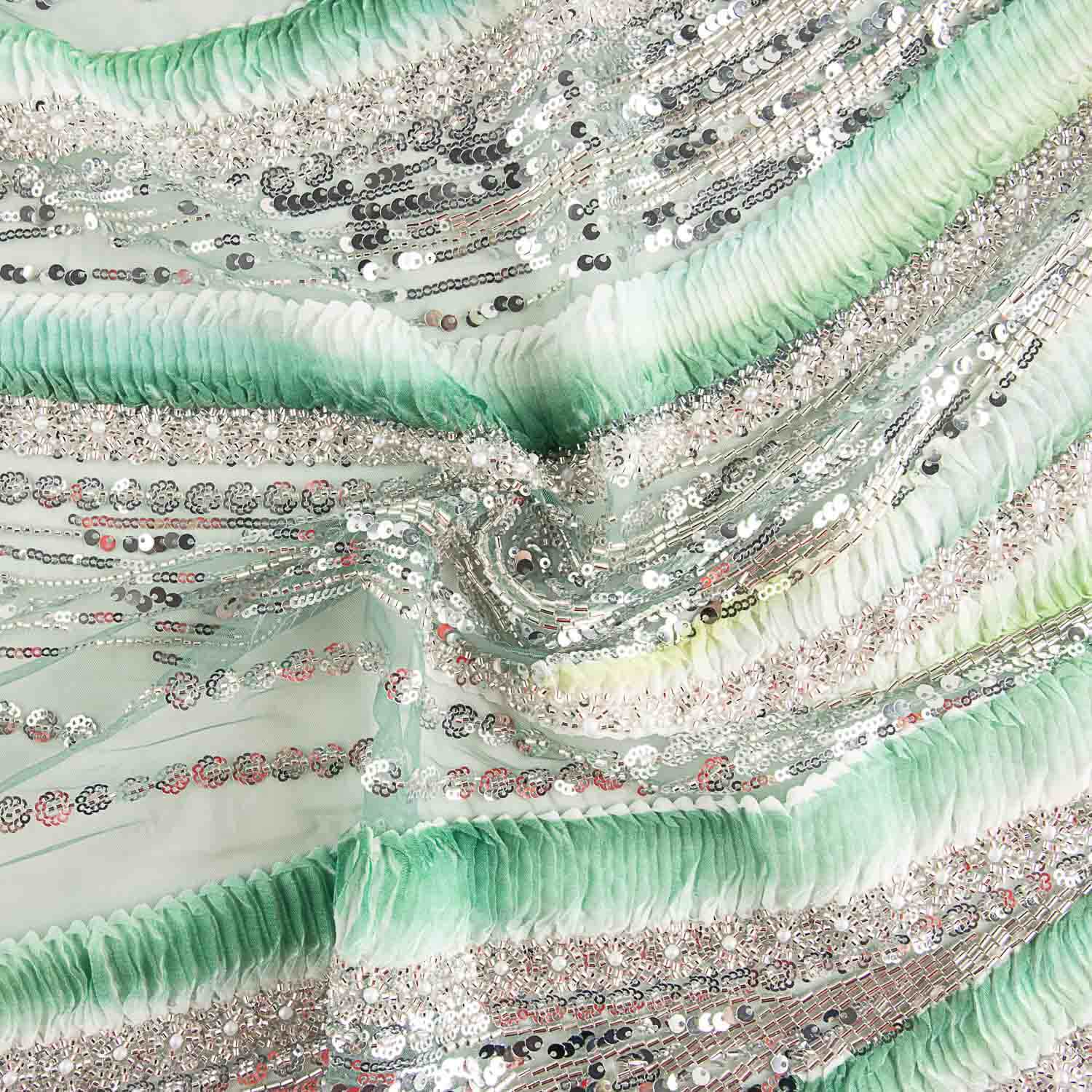 Strass Tulle Blanc Vert Dégradé Plissé - Ribes y Casals