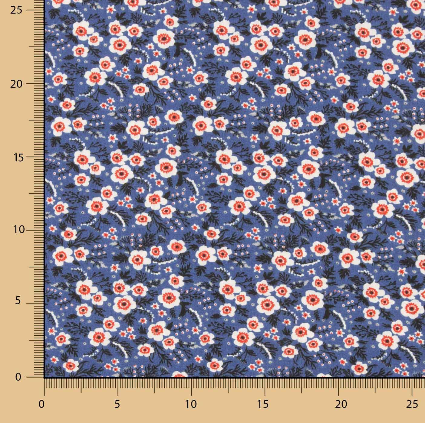 Percal de coton imprimé floral fond bleu - Ribes y Casals