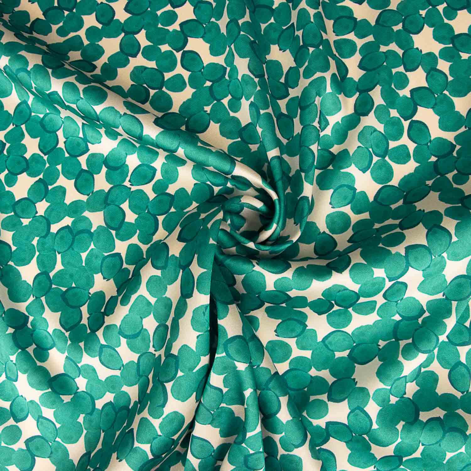 Satin polyester imprimé feuilles émeraude - Ribes y Casals