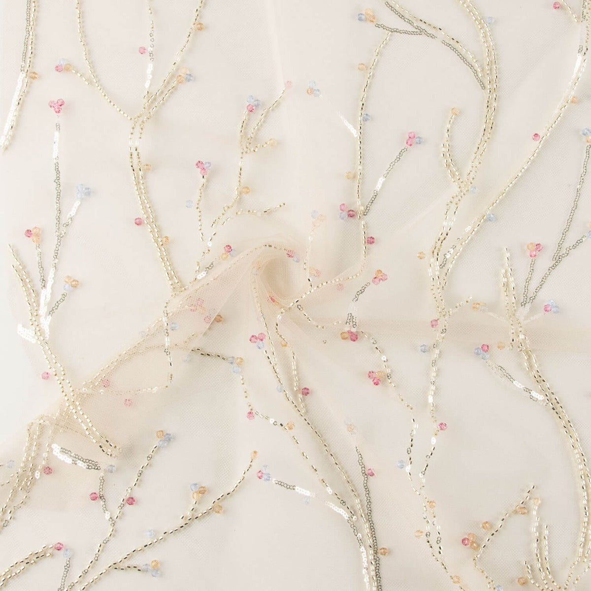 Tul Bordado Árbol Canutillo Nude - Ribes y Casals