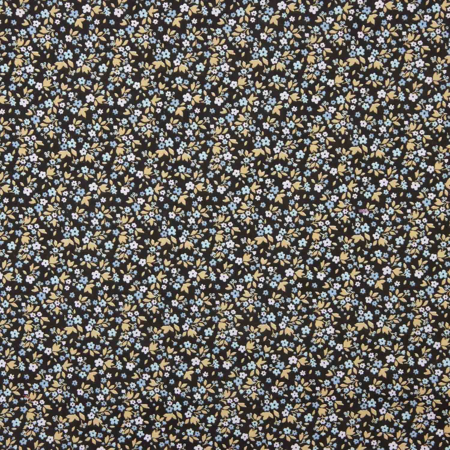 Percal de coton imprimé floral fond noir - Ribes y Casals