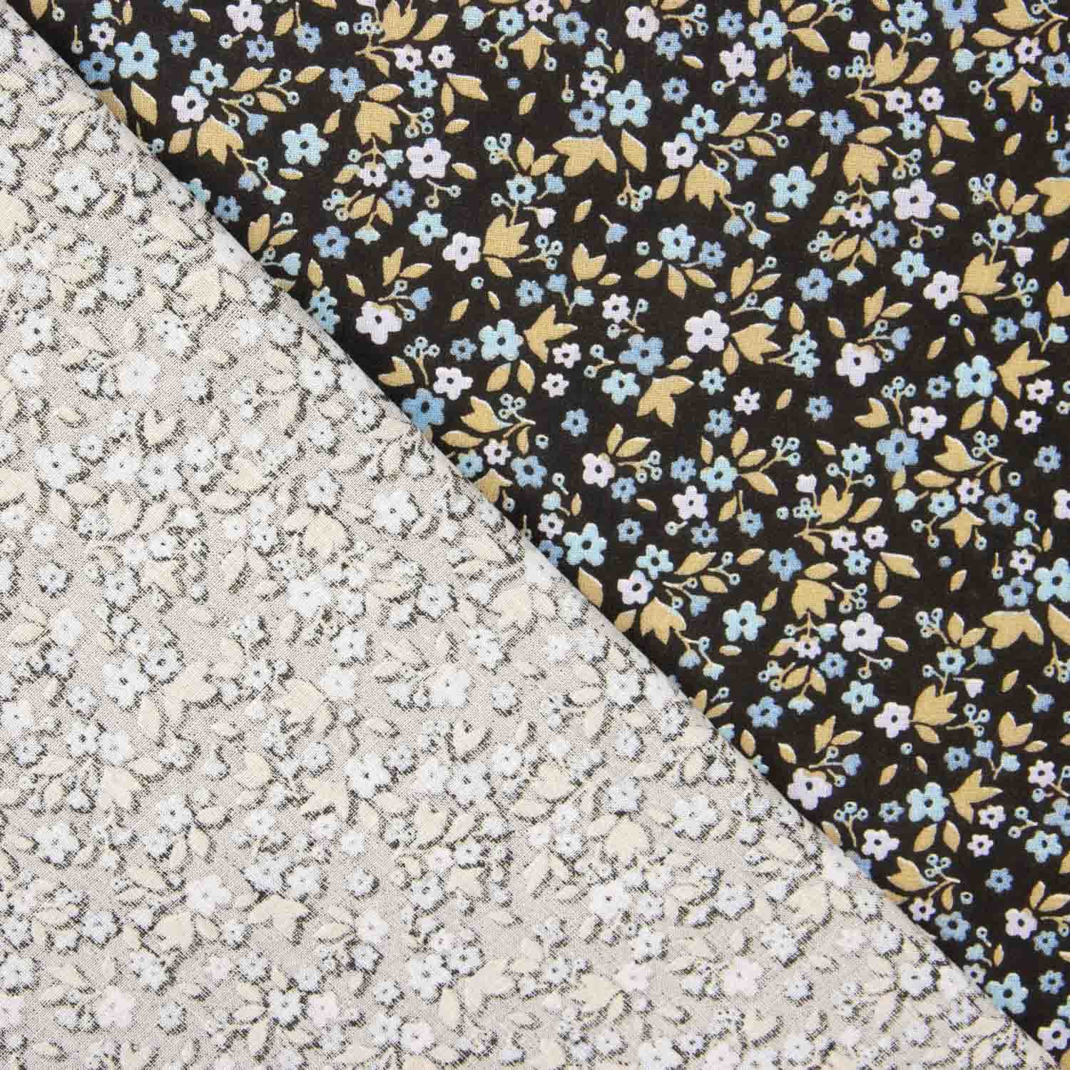 Percal de coton imprimé floral fond noir - Ribes y Casals