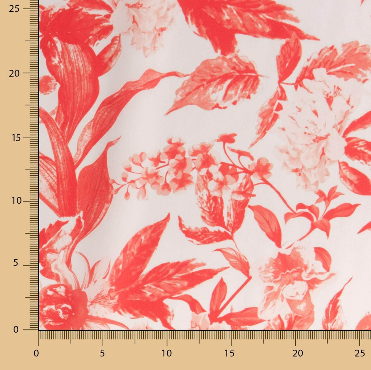 Satin imprimé floral corail - Ribes y Casals